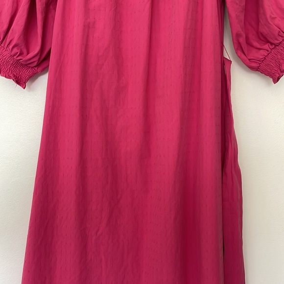 Ann Taylor | Pink Puff Sleeve Tie Waist Midi Flare Cottagecore Dress Small - Picture 4 of 11